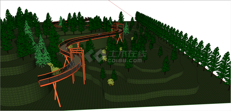 橙色蛇形创意式桥su模型-图二