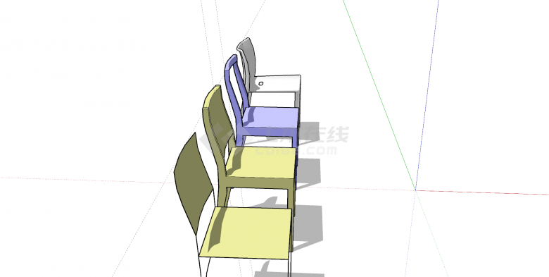 桌椅老su模型彩色椅子组合-图二