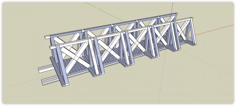 方柱围栏木结构桥梁su模型-图一