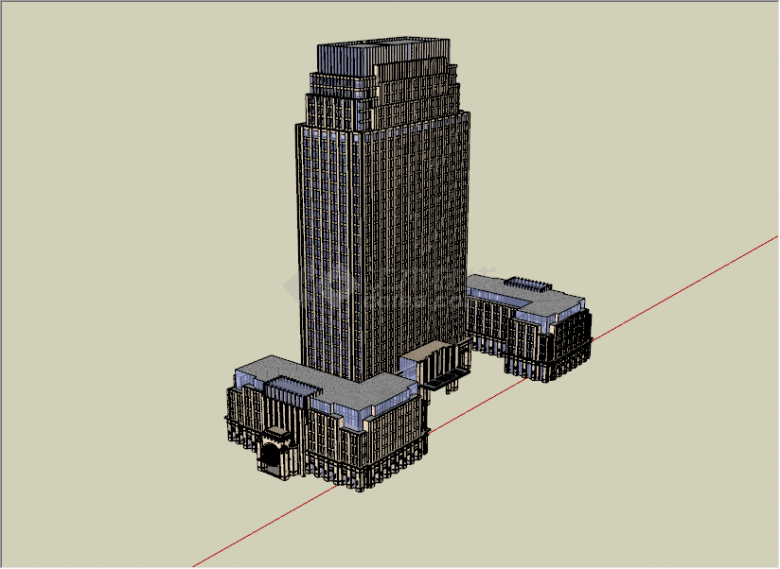 新古典黄色高层办公楼su模型-图二