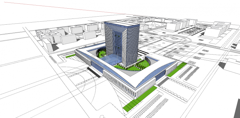 办公楼蓝色外观建筑su模型-图二