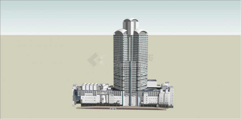 欧式摩天高层办公楼su模型-图一