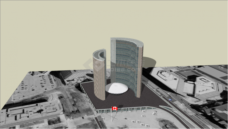 两栋带有半圆形状的大楼su模型-图二