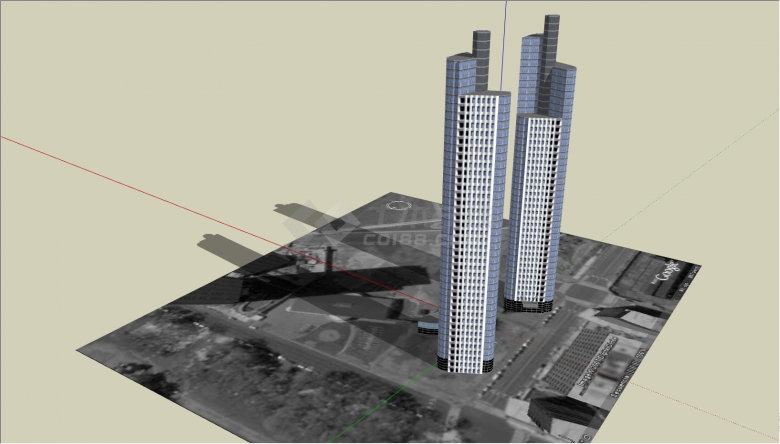两栋柱形的摩天大楼su模型-图一
