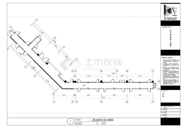 南京若航老山酒店-2F走廊装饰设计平面CAD图-图一