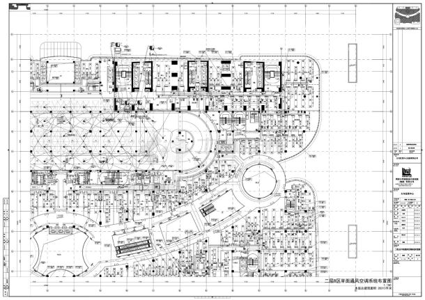 义乌世贸中心裙楼 地下室及人防-暖通二层平面通风空调系统布置CAD图-图二