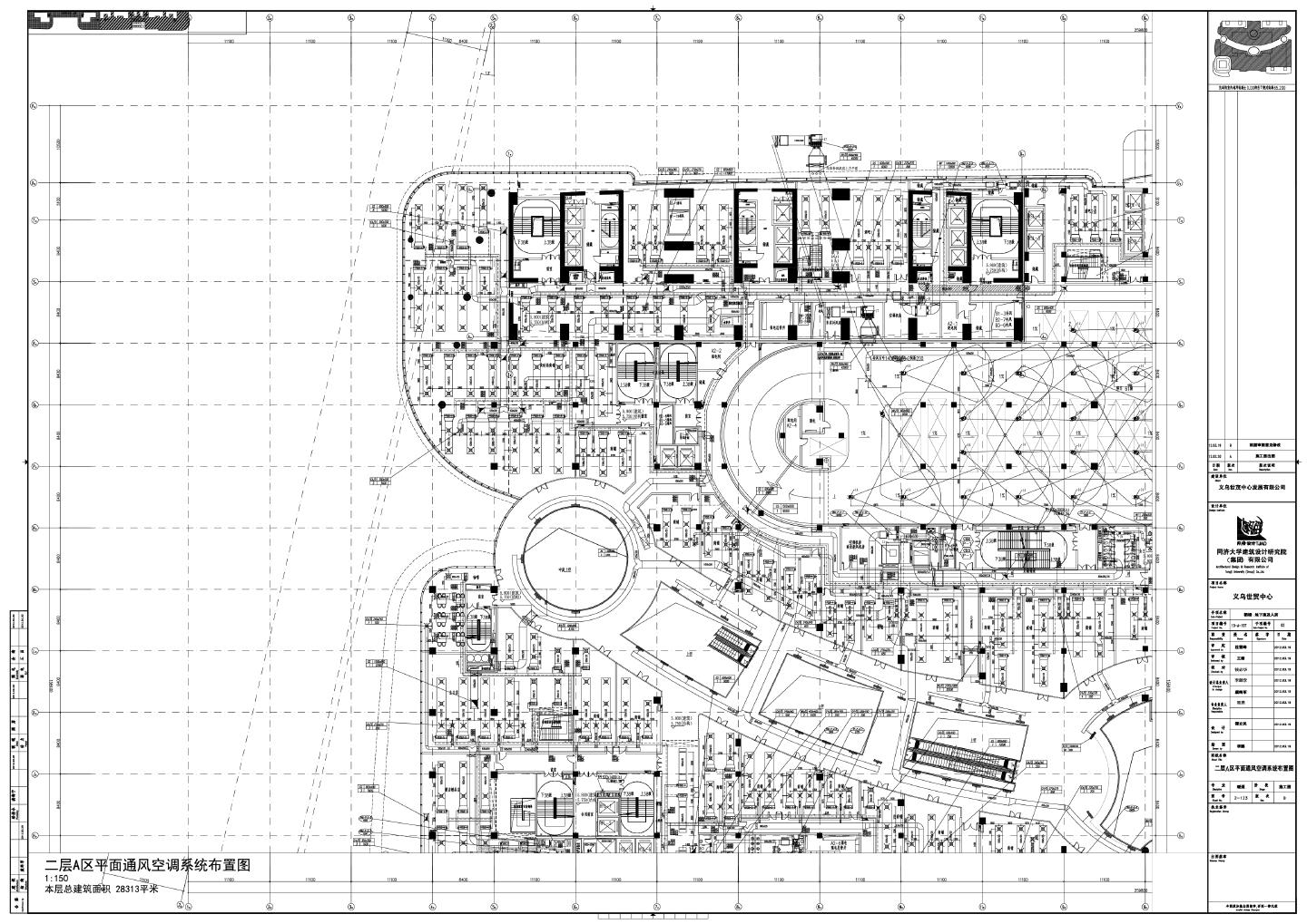 义乌世贸中心裙楼 地下室及人防-暖通二层平面通风空调系统布置CAD图