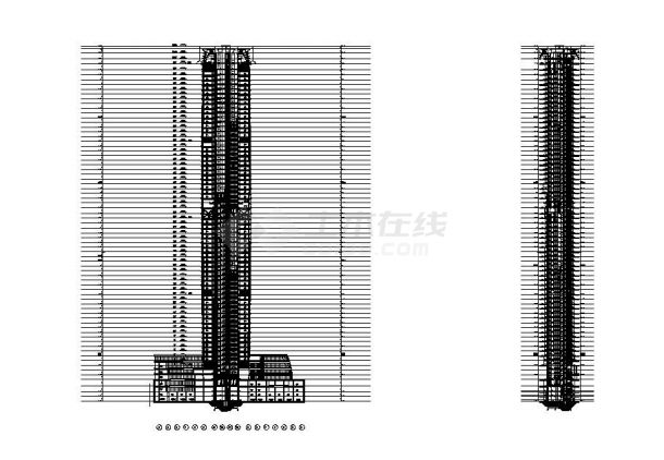 某广场办公塔楼剖面图-图一