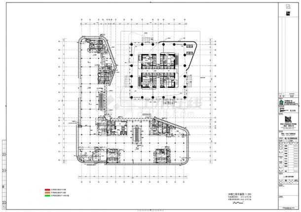 绿地·中央广场南地块地上部分-2号楼二层平面及防火分区平面CAD图-图一