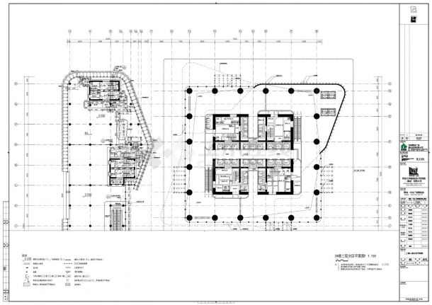 绿地·中央广场南地块地上部分-2号楼二层平面及防火分区平面CAD图-图二