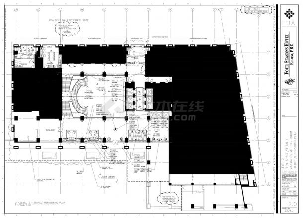 北京四季酒店大堂-L2二层装饰设计施工CAD图-图二