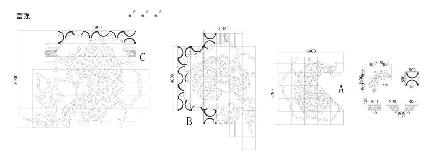 中式拼花家具类家工装平立面图块图库CAD图