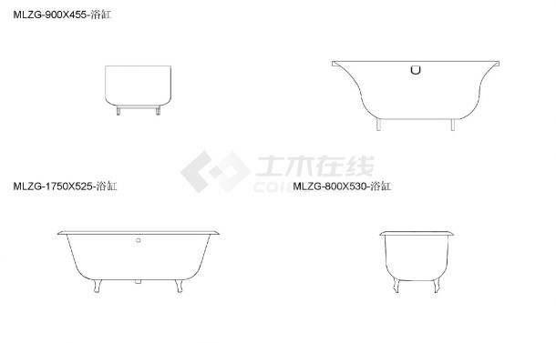 某某建筑卫浴类-立面-浴缸（46个有遮罩）平面图CAD图-图一