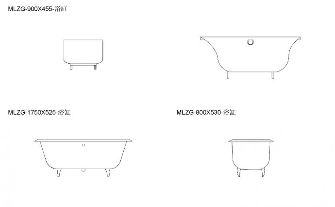 某某建筑卫浴类-立面-浴缸（46个有遮罩）平面图CAD图_图1