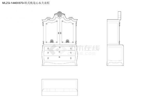柜子类（整理图库）＆（平立面）（衣柜）欧式衣柜木制做平立侧面12个CAD图-图一
