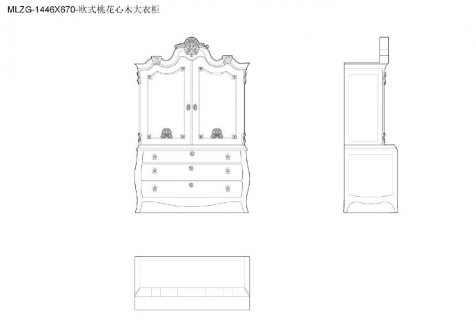 柜子类（整理图库）＆（平立面）（衣柜）欧式衣柜木制做平立侧面12个CAD图_图1