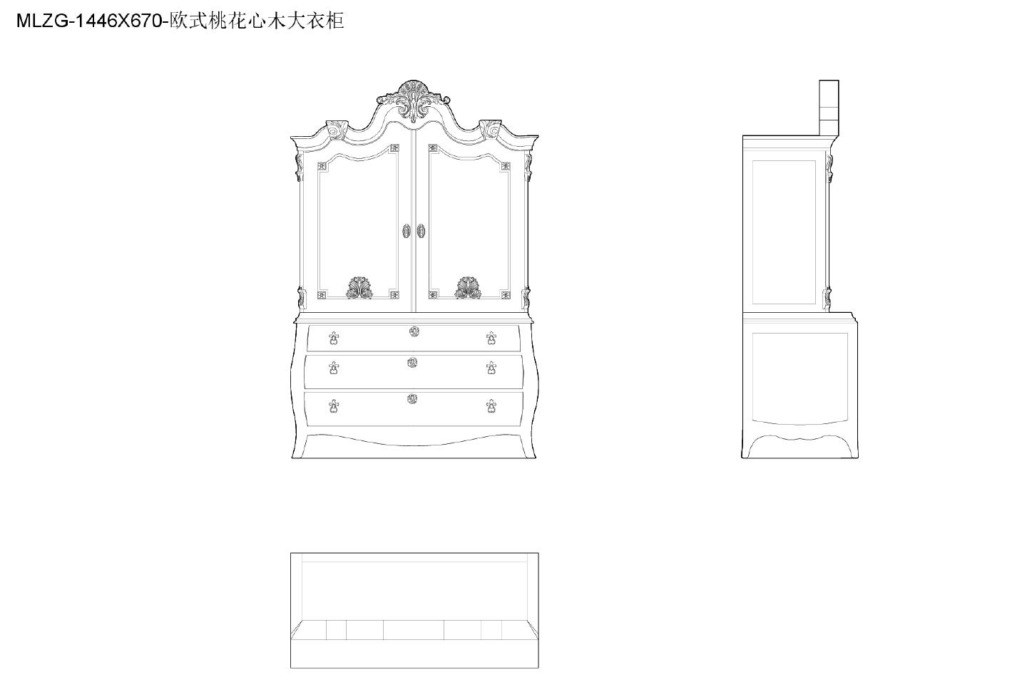 柜子类（整理图库）＆（平立面）（衣柜）欧式衣柜木制做平立侧面12个CAD图