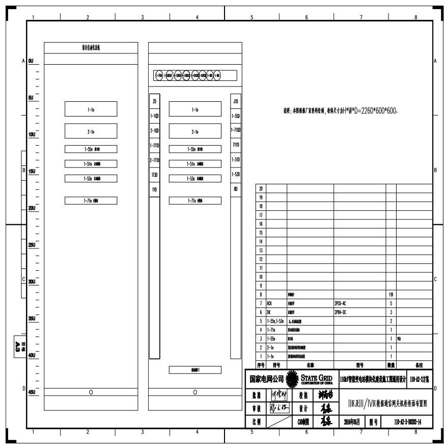110-A2-3-D0203-14 II区及III／IV区数据通信网关机柜柜面布置图.pdf-图一