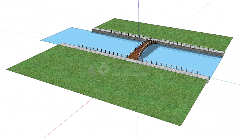 简约风格跨河木板拱桥su模型-图二