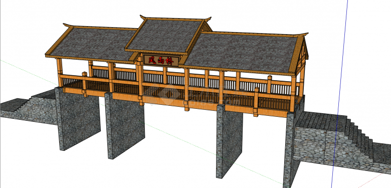 全新中式风格廊桥su模型-图二