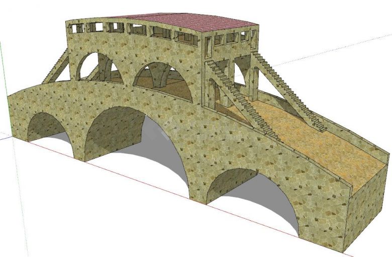 石砌欧洲风格双层阁楼拱桥su模型-图二