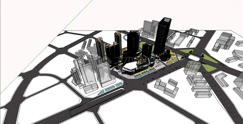 现代商务办公楼景观建筑SU模型设计-图二