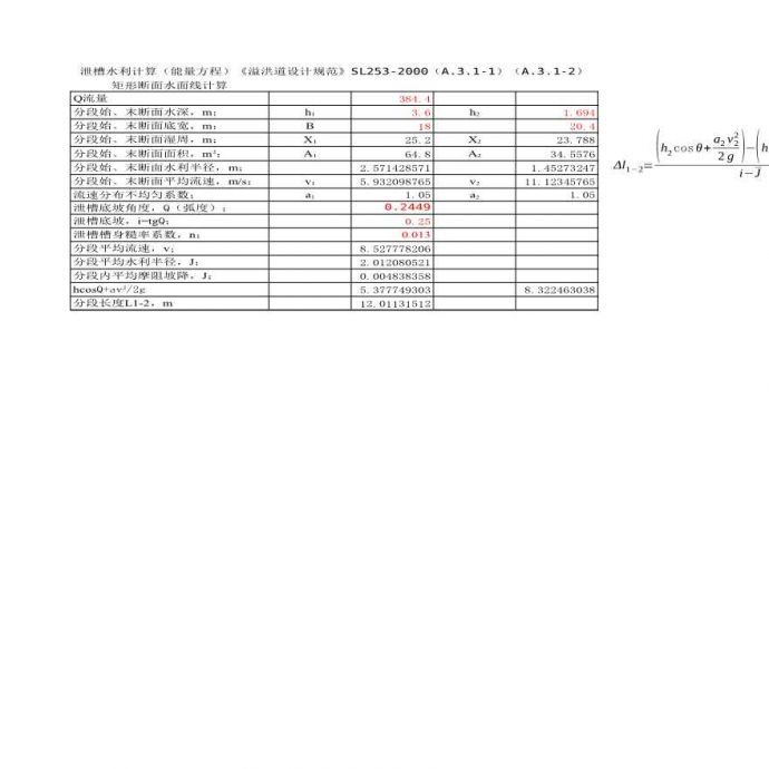 水利工程 泄槽水面线计算能量方程.xls_图1