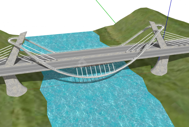 大型北欧式双塔斜拉桥梁su模型-图一