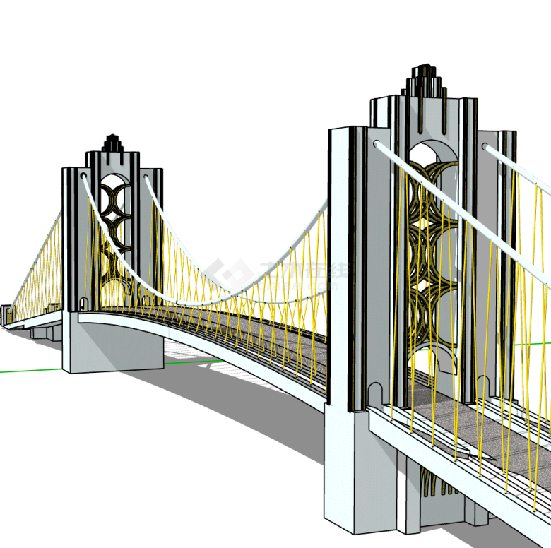 大型北欧式刚性悬索桥su模型-图二