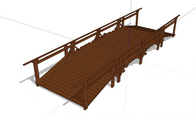 中式多功能木制公园拱桥su模型_图1