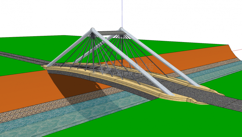 现代化大型钢索吊桥su模型-图二