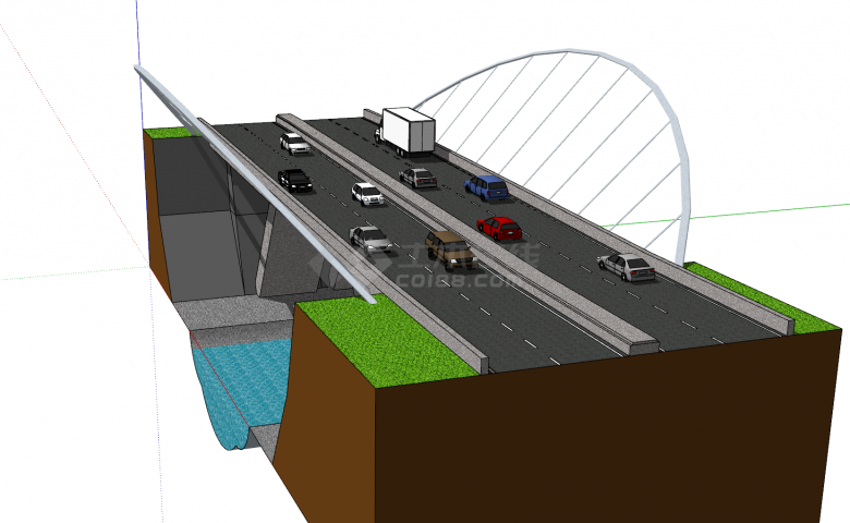 现代化双大环造型铁拉桥su模型-图二