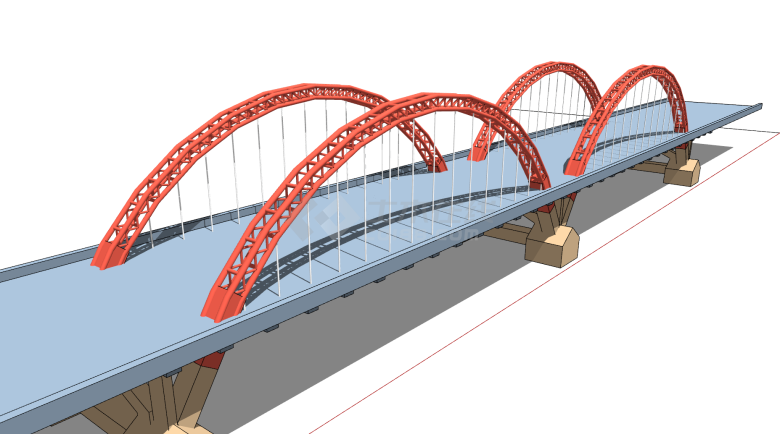现代化钢制双M造型铁拉桥su模型-图二