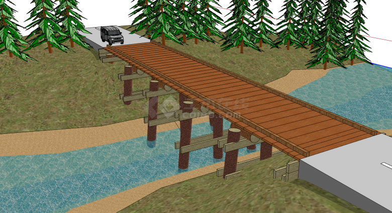 东南亚木制直板桥梁su模型-图二
