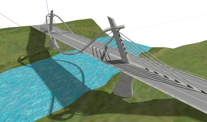 现代化大型景观反拉式斜拉桥梁su模型_图1