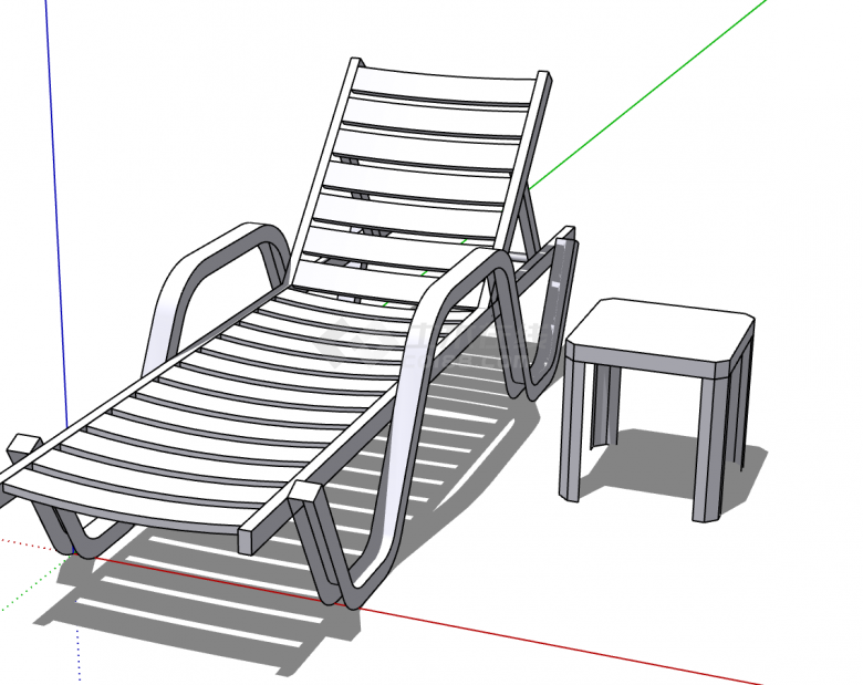 休闲木制躺椅户外家具su模型-图二