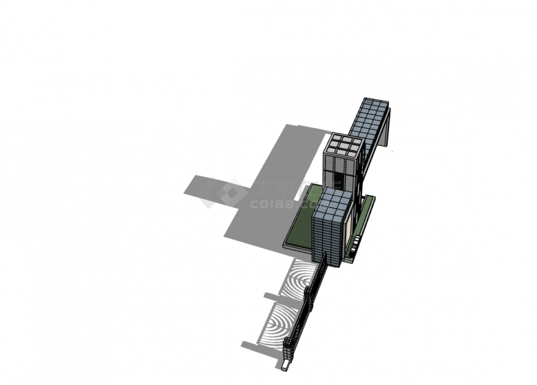 现代院校大门入口su模型设计-图一