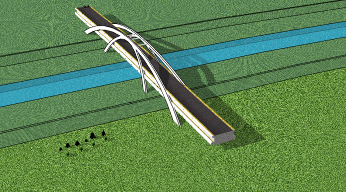 城市人车分离跨河桥梁su模型_图1