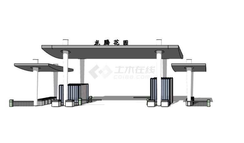 城市小区现代风格大门入口 su模型-图二