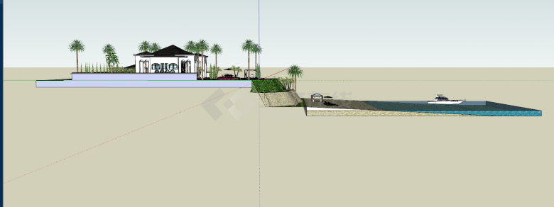 超大海边泳池现代花园su模型-图二