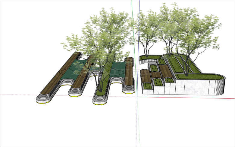 简约阶梯式景观异形座椅树池su模型-图一