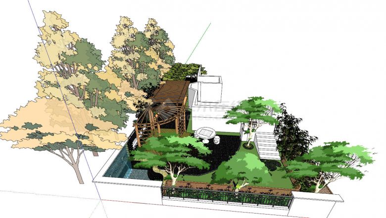 大型中式庭院花园su模型-图二