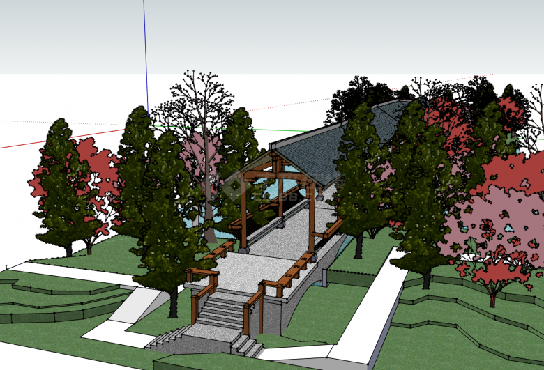 楼梯型新中式庭院花园su模型-图一