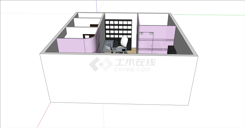 现代风室内小型办公室su模型-图一