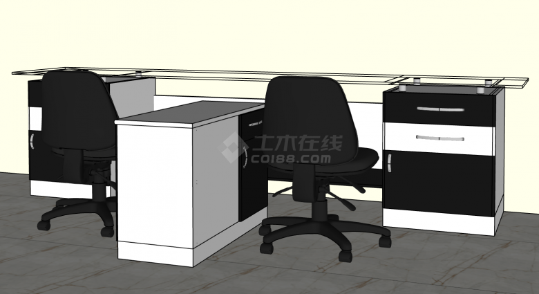 小型简易办公室桌椅su模型-图二