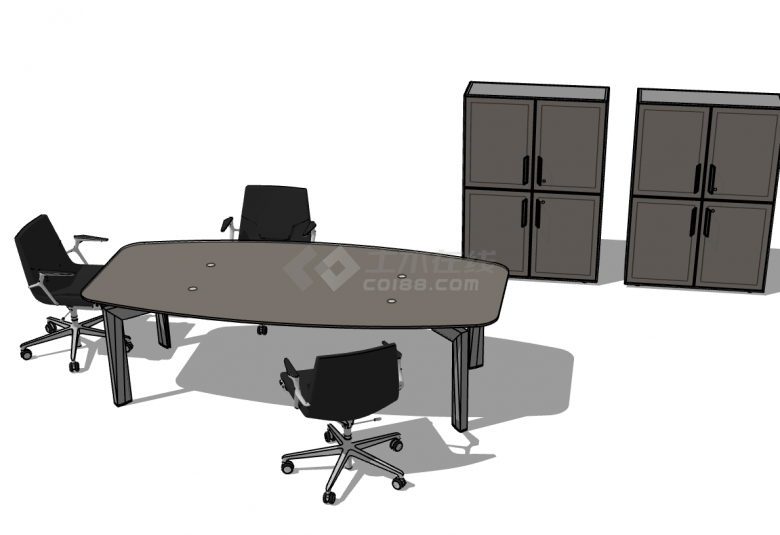 小型简易式办公会议桌椅su模型-图一
