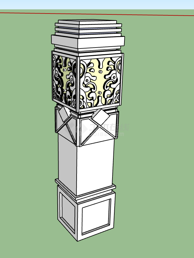 纯白色四方柱型灯柱su模型-图二