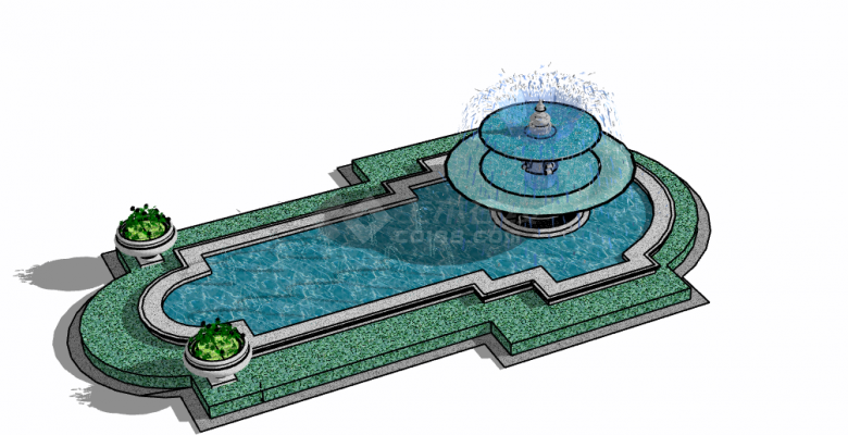 现代化简约一边式喷泉su模型-图一