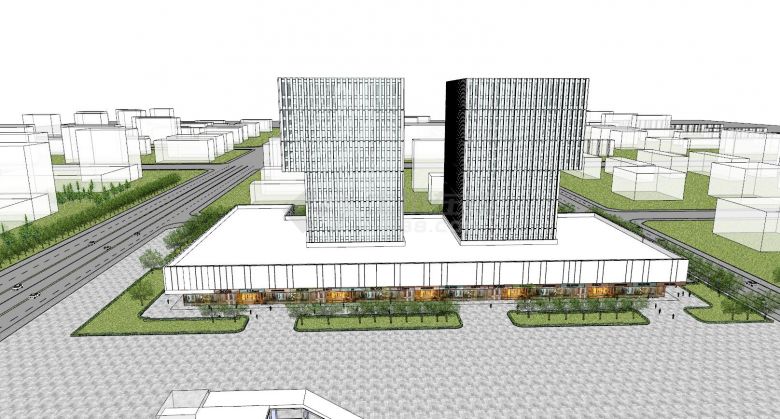 现代建筑风格中核科技园办公楼su模型-图二