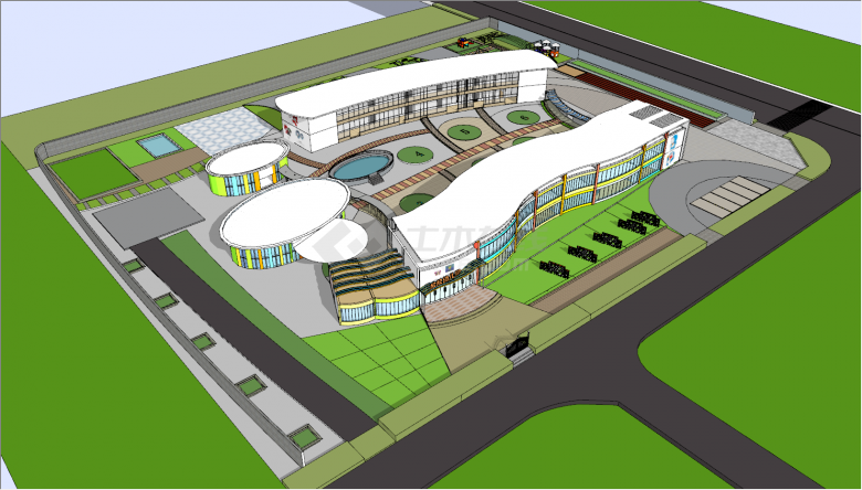 现代风格建筑幼儿园大楼su模型-图一